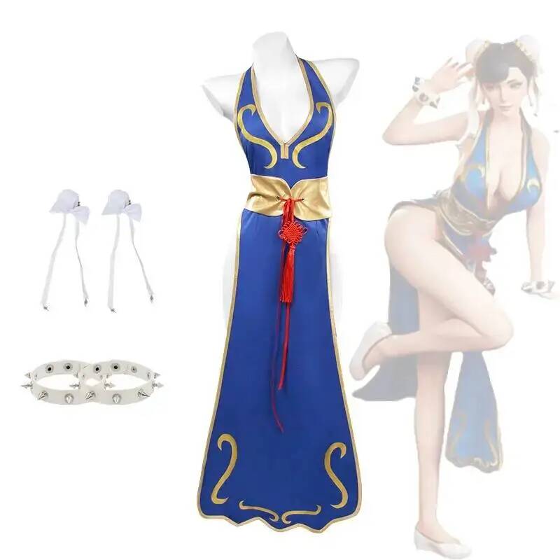 Street Fashion Anime - Disfraz de Chun-Li, Vestido Azul con