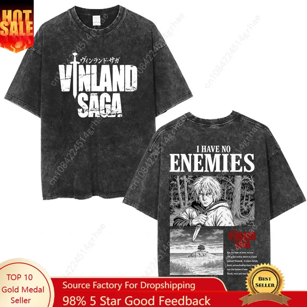 Street Fashion Anime - Camiseta Vintage Lavada de Anime Vinland