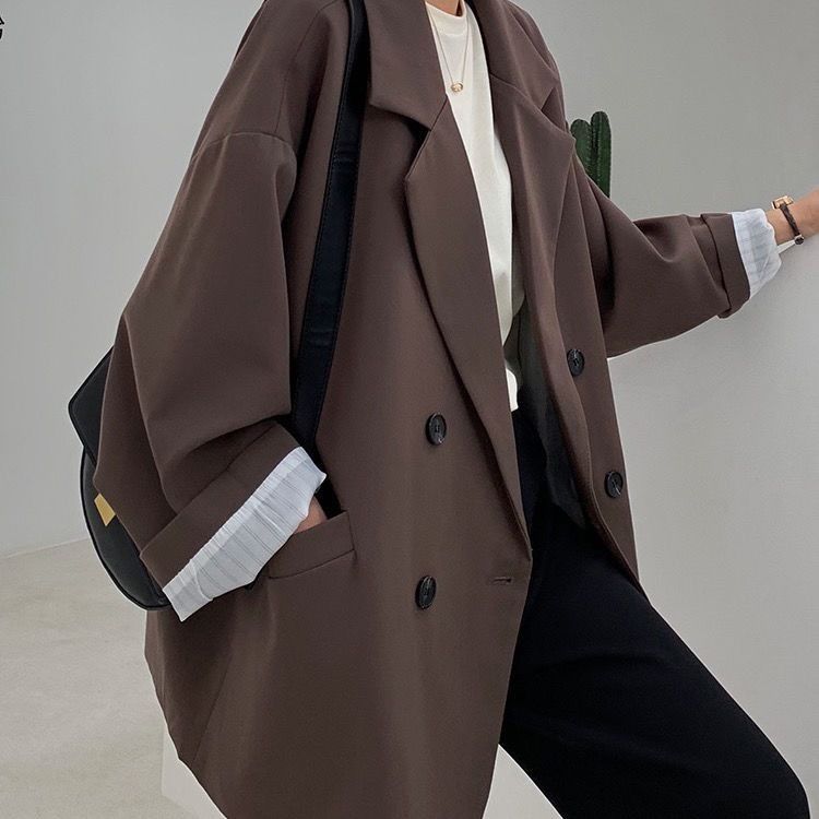 Street Fashion Official - Blazer marrón Vintage para mujer, elegante